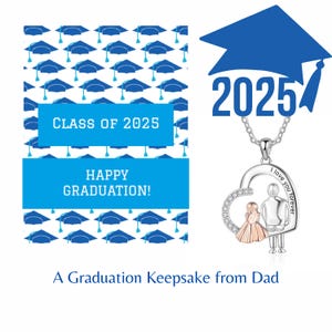 Bonne remise des diplômes - Collier fille de père pour toujours - Cadeau personnel pour elle ! Édition 2025 - Pochette en velours et carte de remise des diplômes avec message