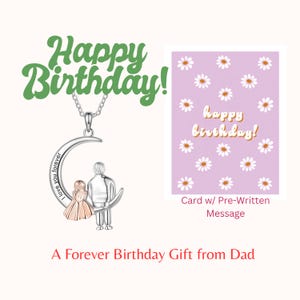 2025 Happy Birthday - reizender Vater-Tochter Mondschein-Halskette mit gedruckter Geburtstagskarte & Samtbeutel, emotionales Geschenk, Tochter Geschenk