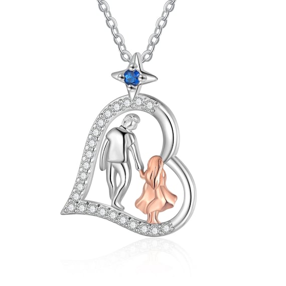 Best Custom Dad's Princess Father-Daughter Heart Necklace with Birthstone with Velvet Gift Pouch, Best Selling Gifts 2026, Ships in 1 day