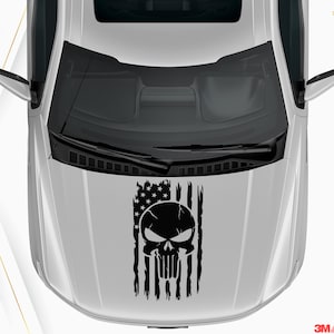Distressed American Flag with punisher Skull, USA Flag Decal, Stickers for Trucks, Cars and SUV. Free Squeegee