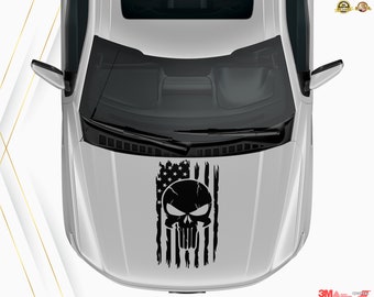 Distressed American Flag with punisher Skull, USA Flag Decal, Stickers for Trucks, Cars and SUV. Free Squeegee