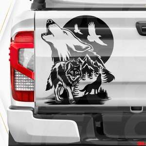 Howling Wolf Decal | Car and Window Decal, Wolf, Moon Trees and Stars | Wall Decal