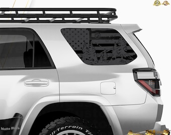 Rear Window Decal for Toyota 4Runner 2014–2022 | Precut American Flag with Mountains, Moon, Trees & Birds | Matte Black