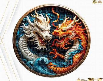 Fire and Water Dragon Decals: Intricate Car Stickers for All Vehicle Types - Bold, Colorful Designs to Enhance Your Ride