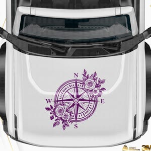 Floral Compass Decal | Car, Trucks USV Sticker Decal | Hood Sticker Decal | Compass Rose Decal