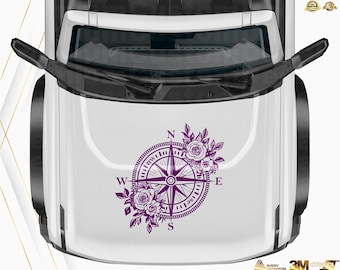 Floral Compass Decal | Car, Trucks USV Sticker Decal | Hood Sticker Decal | Compass Rose Decal