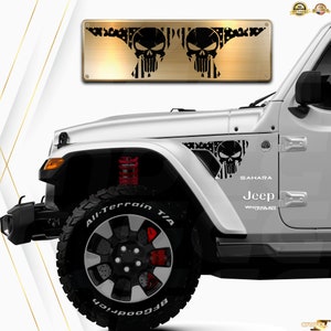 Distressed American Flag & Punisher Skull Fender Vent Decals for Jeep Wrangler, Gladiator, and Sahara 2018-2023