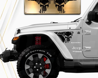 Distressed American Flag & Punisher Skull Fender Vent Decals for Jeep Wrangler, Gladiator, and Sahara 2018-2023