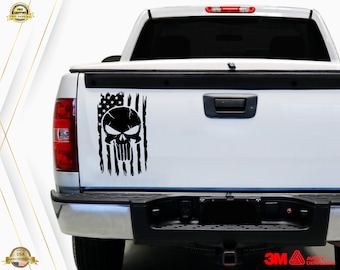 Distressed American Flag Punisher Skull Vinyl Decal for Truck, Car, SUV