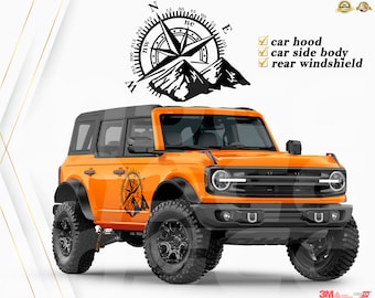 Compass Rose Vinyl Decal | Car Decals Compass with Mountain Hood Stickers Decals Car Side Decals and Graphic Compass for RV Truck SUV Car