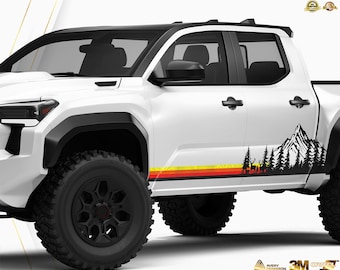 Mountain Forest Topography Truck Decals – Sunset Gradient Vinyl Wrap