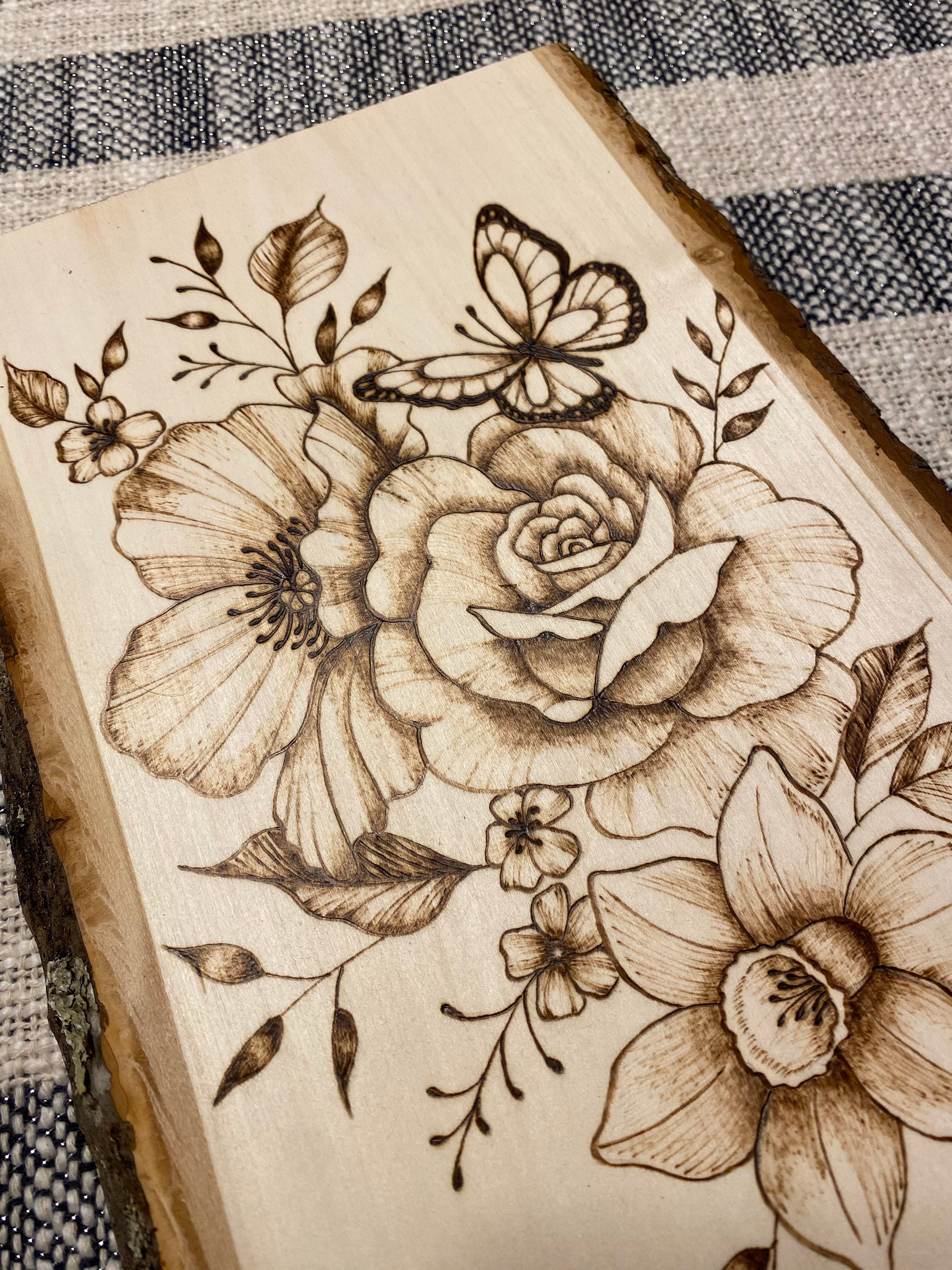 Pyrography Flowers and Butterfly Etsy