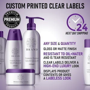 Custom Clear Product Labels: Oil & Water Resistant, Glossy or Matte