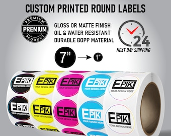 Circle Labels on Rolls/Sheets - Custom Business Labels | Choose Your Size | Glossy or Matte Finish | Oil and Water Resistant | Free Shipping