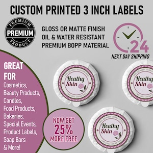 3 Inch Circle Labels: Glossy or Matte, Oil & Water Resistant
