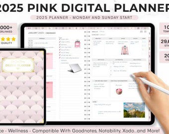 Pink Digital Planner 2025 Monday and Sunday