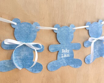 Blue Jean Baby Shower Banner, We Can Bearly Wait Teddy Bear Garland