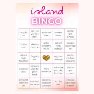 Love Party Game, Island Watch Party Bingo, Bachelorette Party Game, Villa Bingo Cards, Finale Watch Party Printable Bingo, Love Villa Show