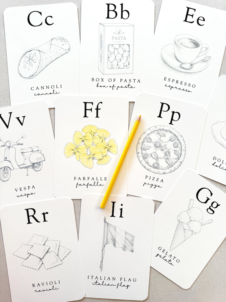 Italian Baby Shower Activity Cards, ABC Coloring Cards, Ciao Baby Shower Game, Guest Message Cards, Baby's First Alphabet Book image 9