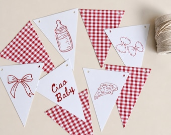 Italian Baby Shower Banner, Ciao Baby Banner, Red Gingham Decor, Little Italy Theme, Pizza Baby Shower