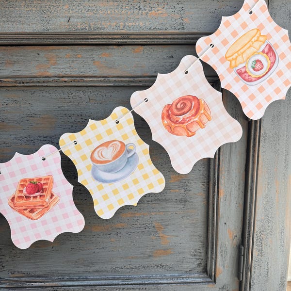 Gingham Brunch Banner: Breakfast Food Party Decor