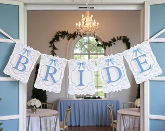 Custom Blue Toile and Bow Bridal Shower Decor, Future Mrs Bride Banner