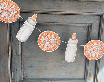 Pizza & Baby Bottle Garland, Special Delivery Italian Baby Shower Decor