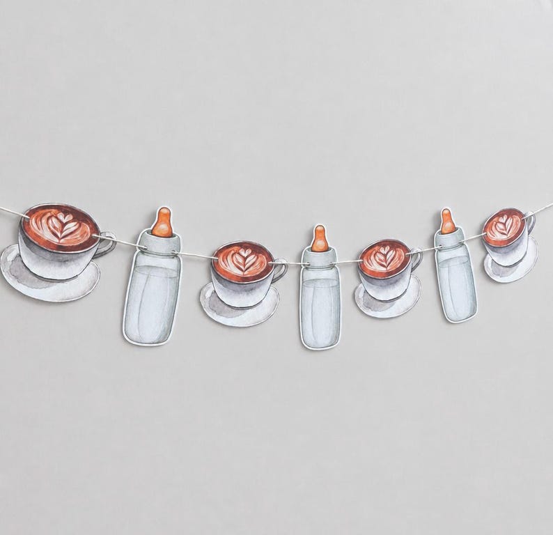 Coffee Baby Shower Garland, Baby is Brewing Decor, Cafe Bebe Banner image 3