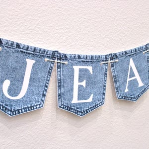 Custom Blue Jean Baby Shower Banner, Cardstock Denim Pocket Banner, Denim Party Decorations image 7