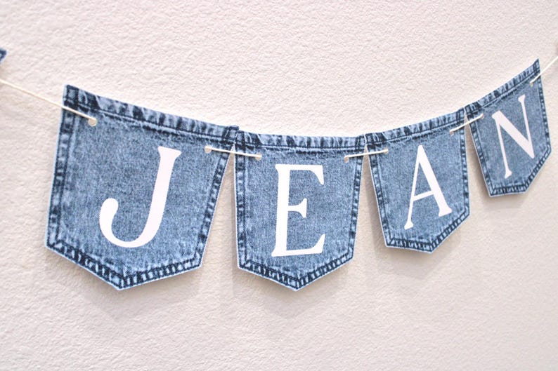 Custom Blue Jean Baby Shower Banner, Cardstock Denim Pocket Banner, Denim Party Decorations image 7
