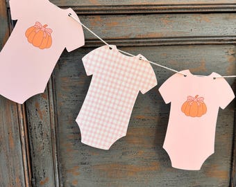 Pink Pumpkin Baby Shower Banner: Gingham Cardstock Onesie Garland