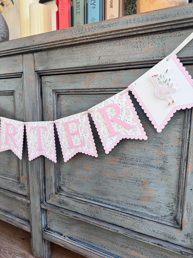 Custom Pink Gingham Goose Banner, Baby Shower or Birthday Party Decor ...