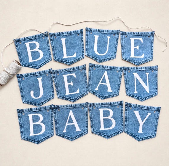 Custom Blue Jean Baby Shower Banner, Cardstock Denim Pocket Banner, Denim Party Decorations