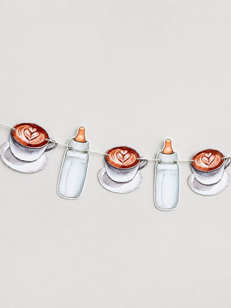 Coffee Baby Shower Garland, Baby is Brewing Decor, Cafe Bebe Banner image 1