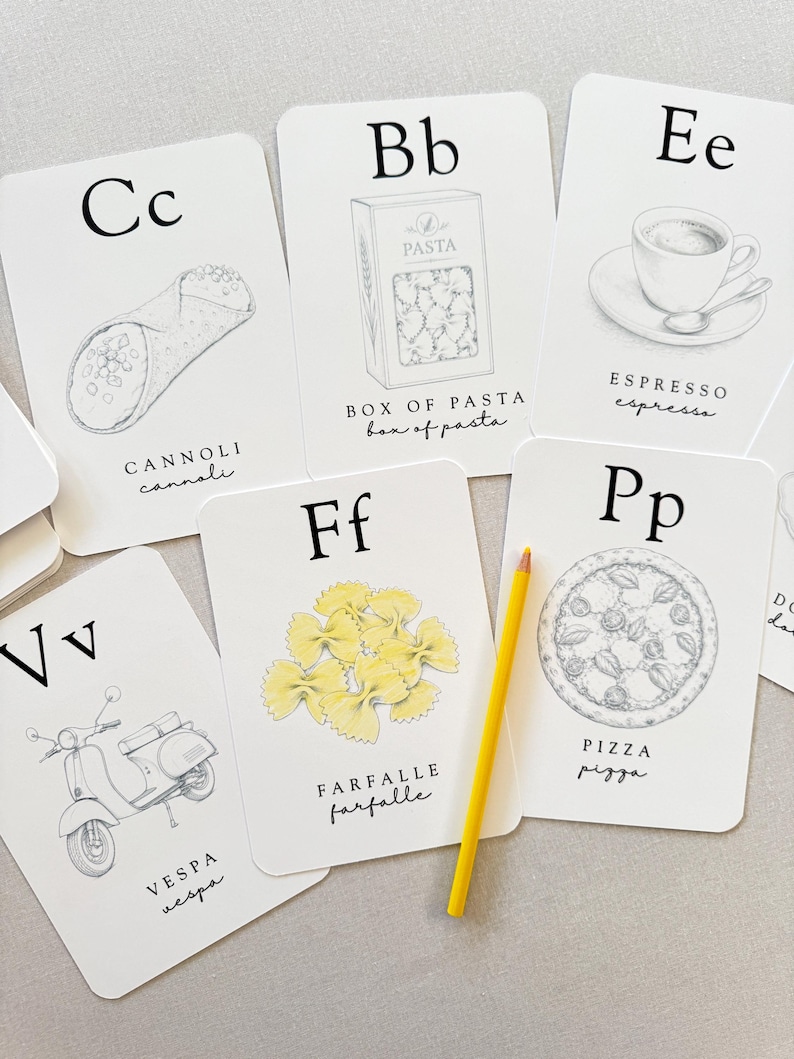 Italian Baby Shower Activity Cards, ABC Coloring Cards, Ciao Baby Shower Game, Guest Message Cards, Baby's First Alphabet Book image 1