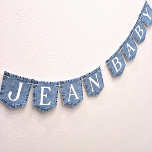 Custom Blue Jean Baby Shower Banner, Cardstock Denim Pocket Banner, Denim Party Decorations image 10