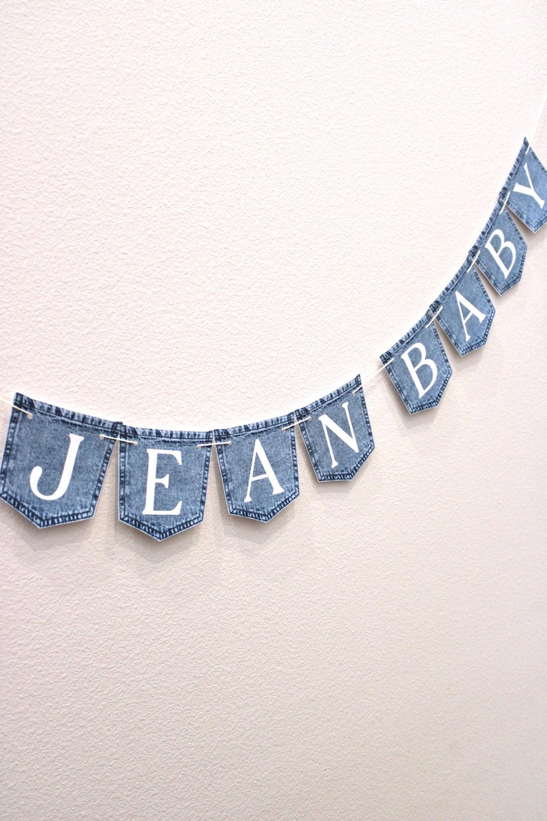 Custom Blue Jean Baby Shower Banner, Cardstock Denim Pocket Banner, Denim Party Decorations image 10