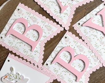 Custom Pink Gingham Goose Banner, Baby Shower or Birthday Party Decor