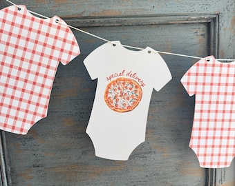 Italian Baby Shower Onesie Cardstock Banner, Special Delivery Pizza Party Decor, Ciao Baby Garland