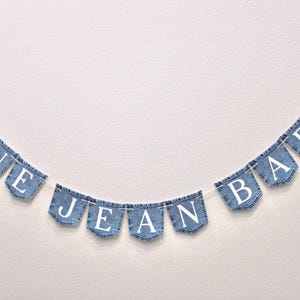 Custom Blue Jean Baby Shower Banner, Cardstock Denim Pocket Banner, Denim Party Decorations image 9