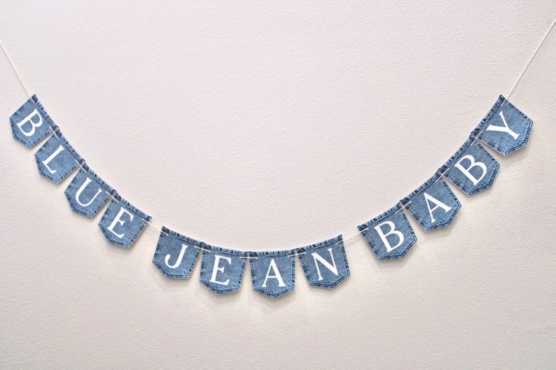 Custom Blue Jean Baby Shower Banner, Cardstock Denim Pocket Banner, Denim Party Decorations image 9