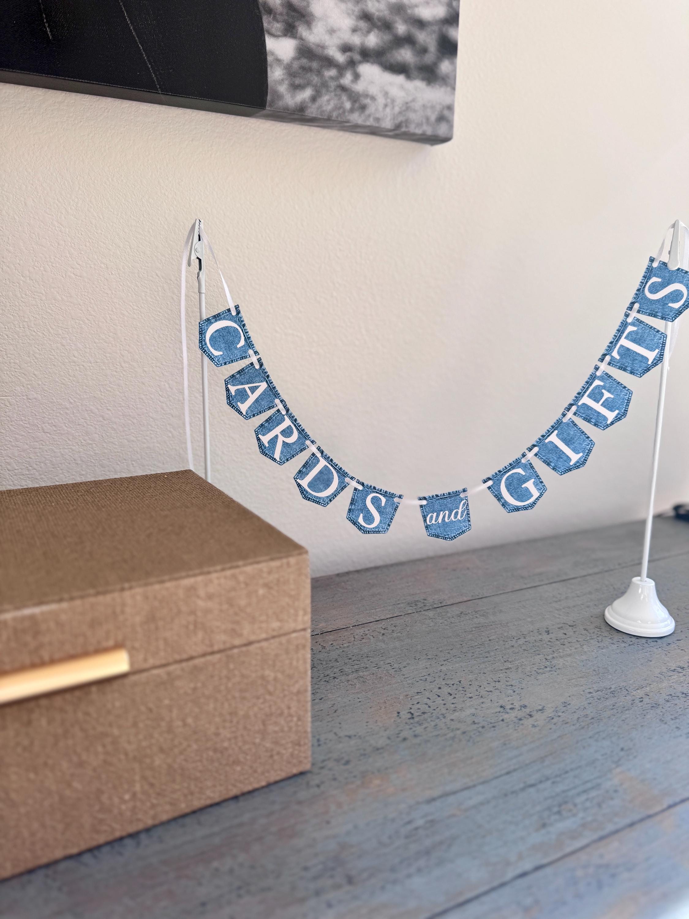 Mini Cardstock Printed Denim Pocket MINI Cardstock Banner, Blue Jean Baby Shower Decor ...