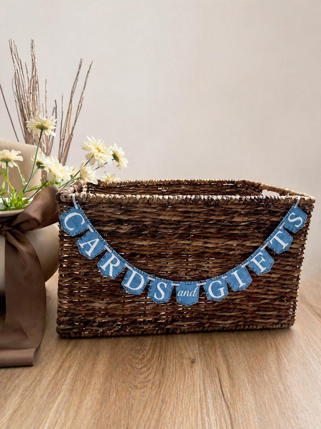 Mini Cardstock Printed Denim Pocket MINI Cardstock Banner, Blue Jean Baby Shower Decor ...