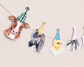 Farm Animal Birthday Party Banner, Barnyard Garland, Oink Baa Moo Im Two Decor