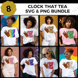 Clock That Tea Digital Bundle: Sassy Diva Hand Design (SVG, PNG, Studio Files)