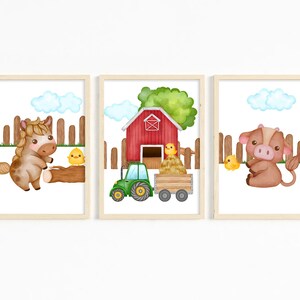 Farm Animal Nursery Prints, Set of Three Prints or Canvas, Baby Boy Nursery Wall Decor, Farm Animal Wall Art Room Decor, SB-1006