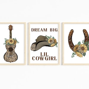 Western Nursery Prints, Set of Three Prints or Canvas, Baby Girl Nursery Wall Decor, Cowgirl Wall Art Room Decor, SB-1003