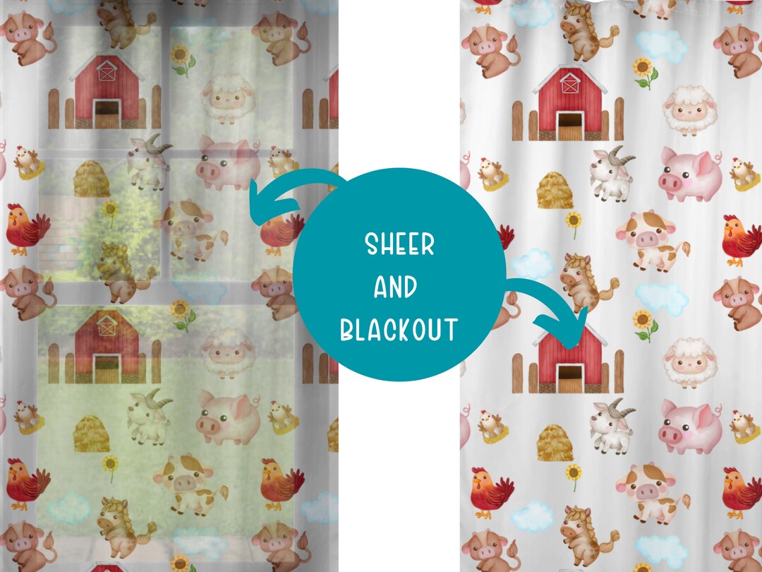 Farm Animal Nursery Curtain, Boy Nursery Curtain, Blackout and