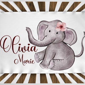 Personalized Elephant Nursery Crib Sheet with Name, Girl Nursery Bedding, Elephant Crib Set, Mini and Standard Fitted Crib Sheet SB-1008