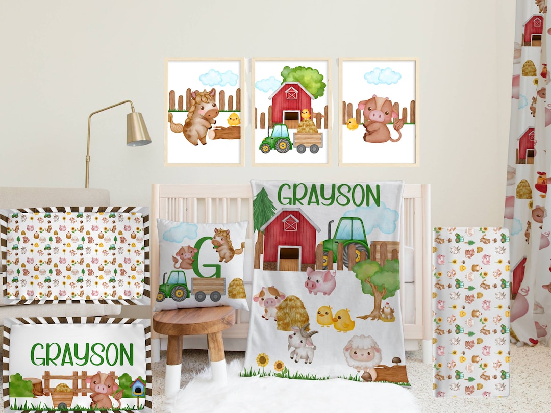 Farm Crib Bedding Set, Farm Animal Nursery, Farm Baby Boy Bedding